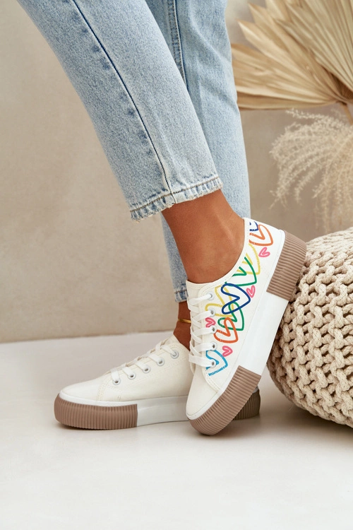 Trampki Tenisówki Damskie W Serca Białe Fonirea