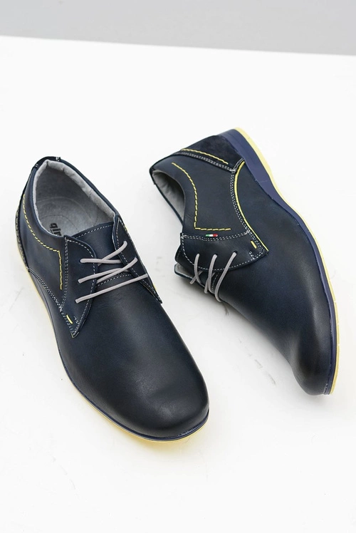 Granatowe Męskie Półbuty Casual Badoo