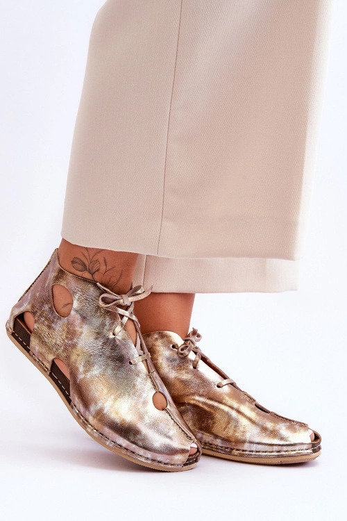 Lekkie Skórzane Botki Maciejka 03426-42 Złote