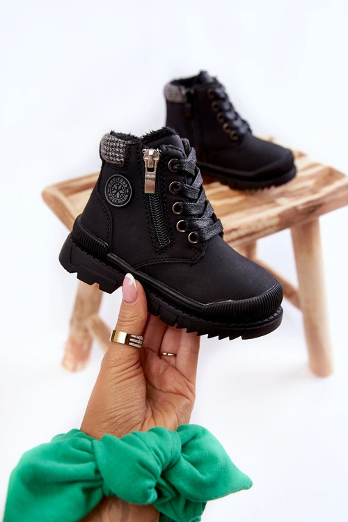 Dziecięce Ocieplane Futerkiem Botki Trapery Czarne Hopper