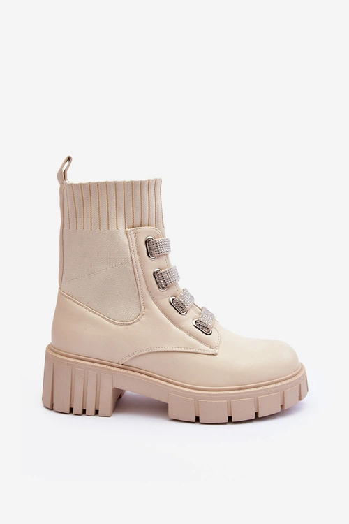Botki Workery Z Elastyczną Cholewką Beżowe Kasseis