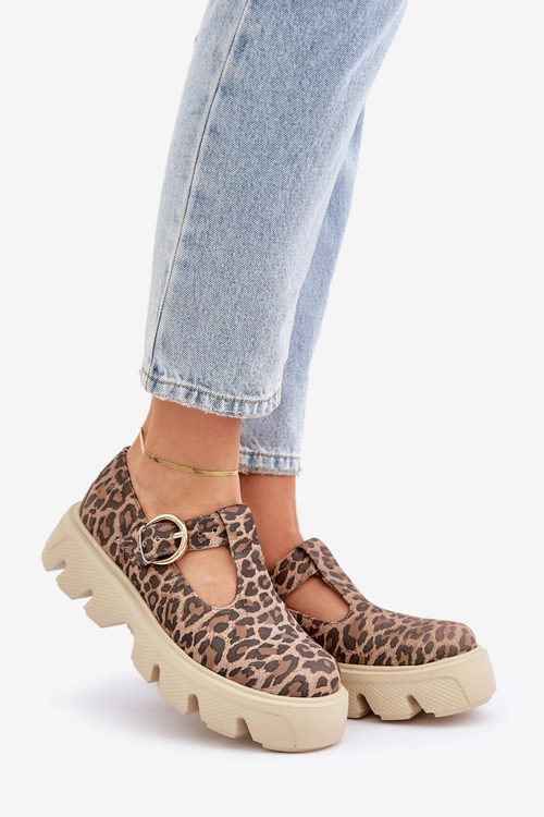 Zamszowe Półbuty Z Klamrą W Panterkę Zazoo 20183 Brązowe