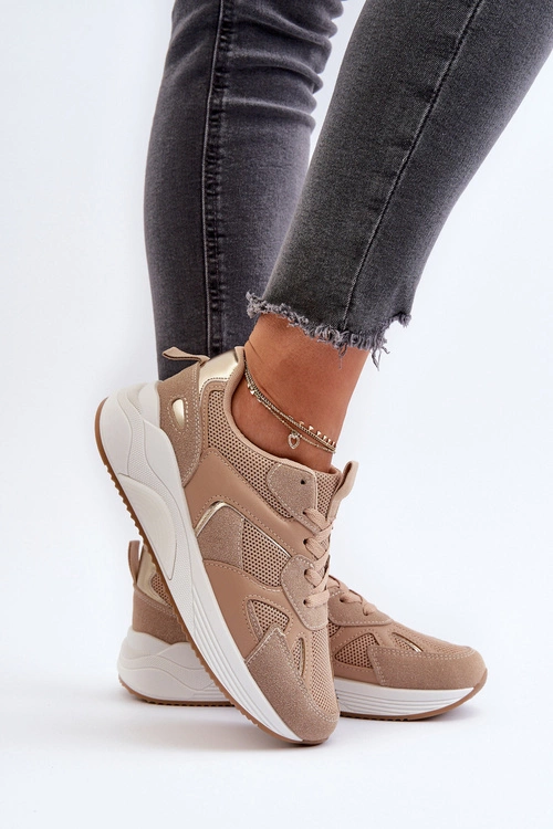 Sneakersy Damskie Na Platformie Brązowe Lenivia