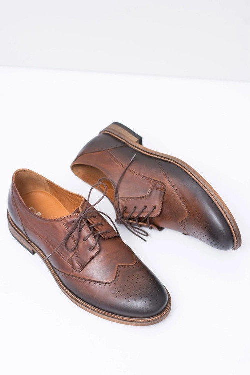 Nikopol Brązowe Skórzane Męskie Eleganckie Półbuty Mortes