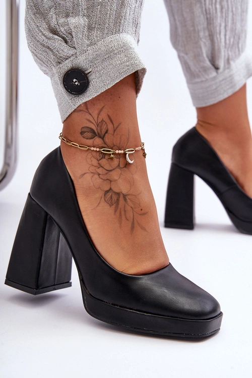 Skórzane Czółenka Na Masywnym Obcasie Czarne Rosalia