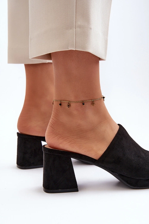 Damskie Klapki Na Obcasie Czarne Bralya