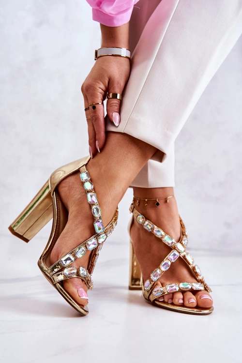 Sandały Damskie Na Słupku Lu Boo Złote 8258-1 Vernee