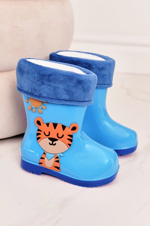 Dziecięce Ocieplane Kalosze Z Tygryskiem Niebieskie