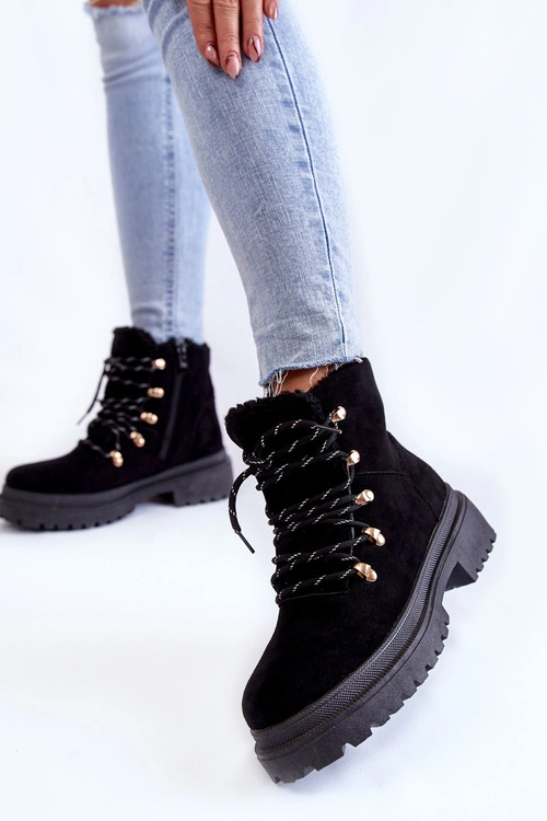 Damskie Zamszowe Botki Trapery Czarne Bellita