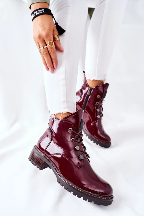 Lakierowane Ocieplane Botki Bordowe Cloghan