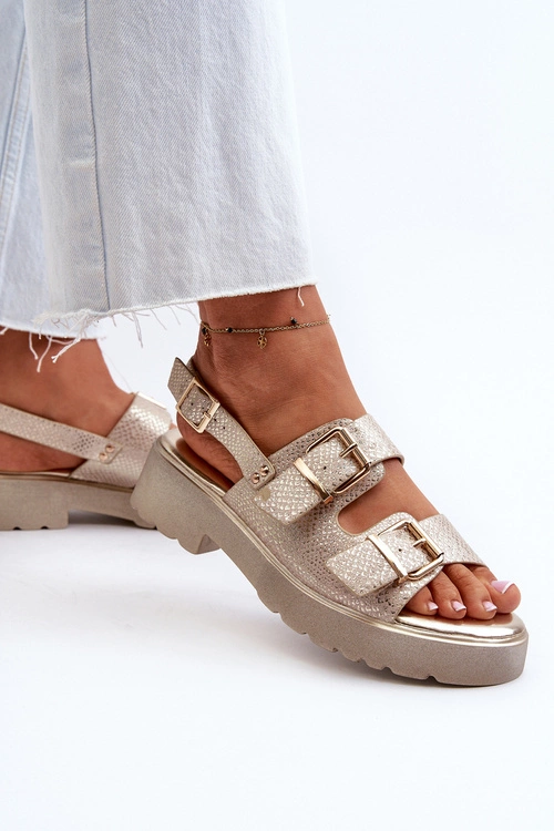 Sandały Damskie Z Klamrami Eko Skórzane Złote Konanttia