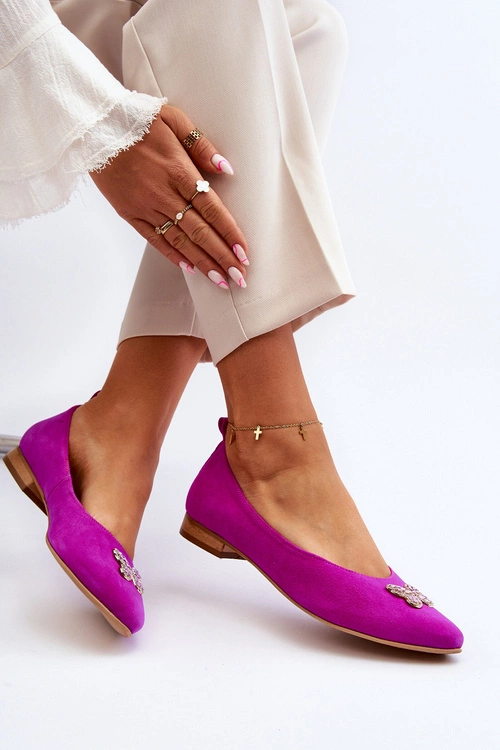 Zazoo 2887 Zamszowe Baleriny Z Ozdobnym Motylem Fuksja