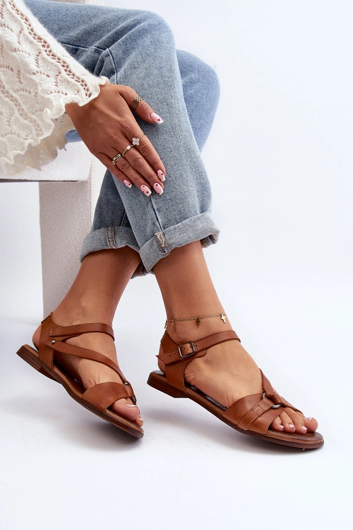 Zazoo 40182 Skórzane Sandały Damskie Brązowe