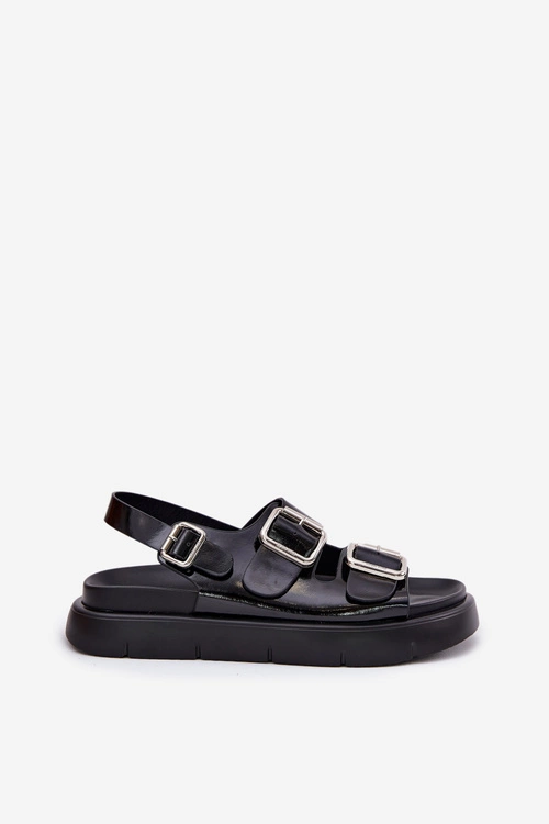 Skórzane Lakierowane Sandały Damskie Z Klamrami Big Star RR274662 Czarne