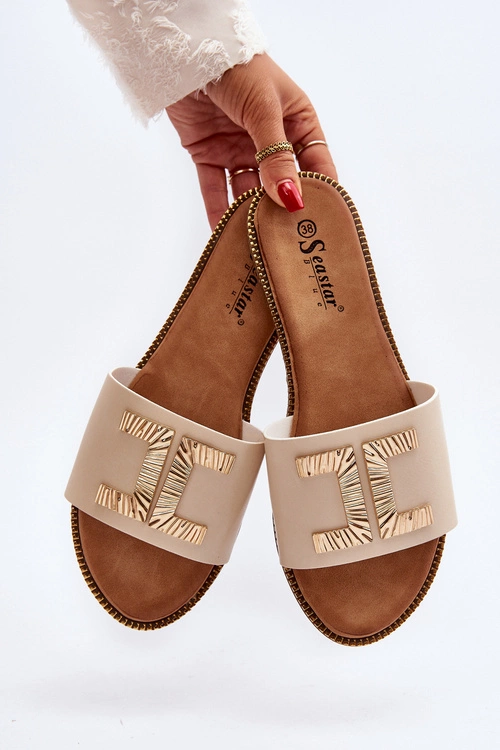 Klapki Damskie Z Ozdobą Beżowe Ollavia