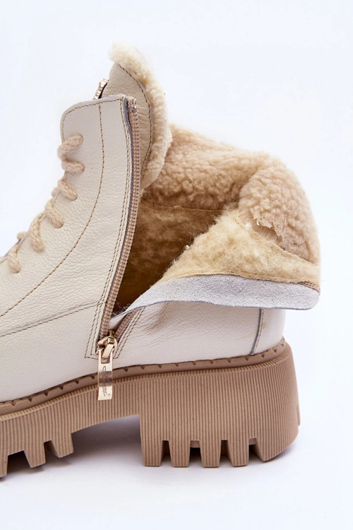 Damskie Skórzane Trapery Botki Kremowe Lemar Vergo