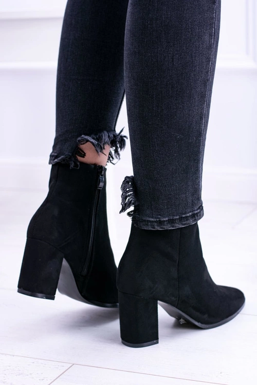 Damskie Czarne Botki Na Słupku w Szpic Amaltea