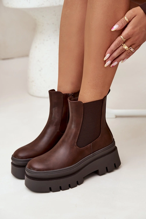 Ocieplane Botki Sztyblety Damskie Na Platformie Czekoladowe Ismira