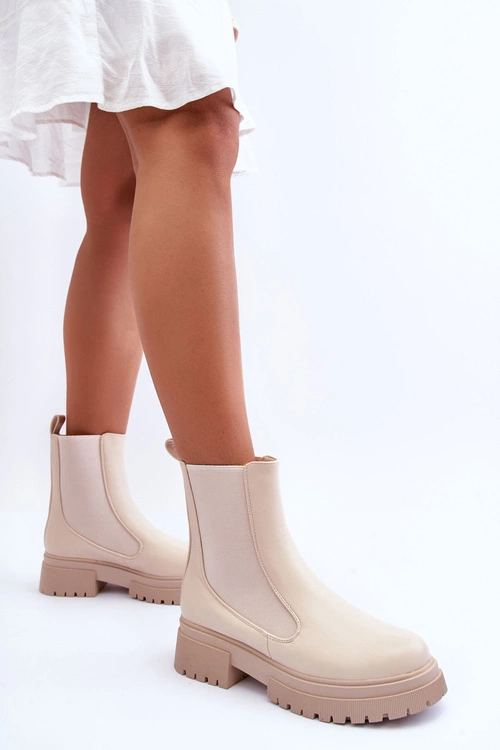 Klasyczne Skórzane Sztyblety Botki Beżowe Isminna