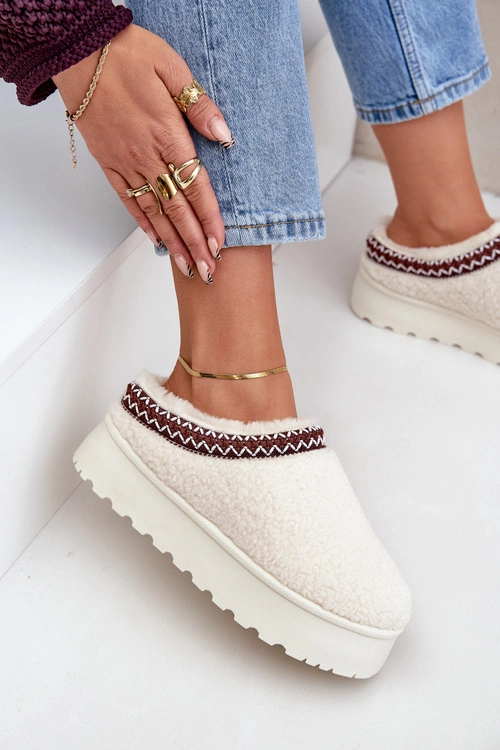 Śniegowce Kapcie Na Platformie Z Futerkiem Typu Baranek Jasnobeżowe Ovirissa