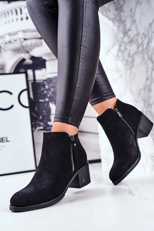 Botki Damskie Na Słupku Ciepłe Czarne Blanche