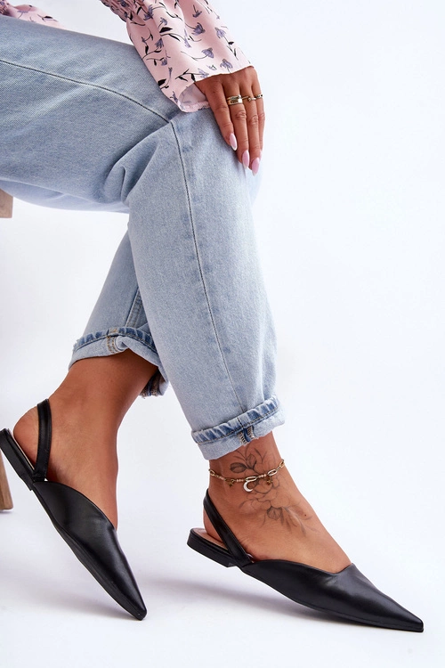 Damskie Skórzane Wsuwane Baleriny Czarne Germes