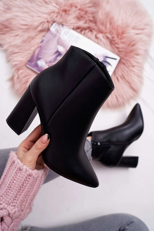 Damskie Botki Na Słupku W Szpic Czarne Felino