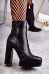 Skórzane Gładkie Botki Na Słupku Czarne Kaysa