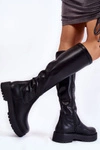 Damskie Skórzane Kozaki Na Platformie Czarne Aretha