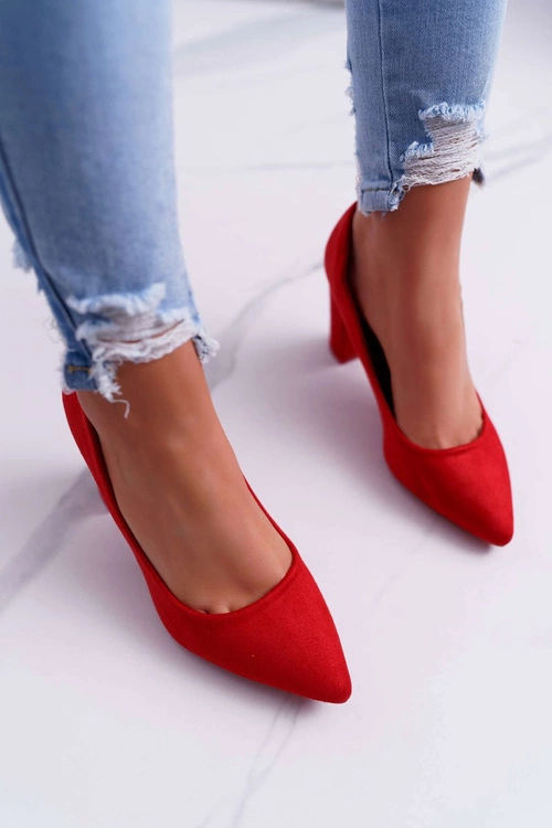 Czółenka Damskie Na Słupku Zamszowe Czerwone Raspberry