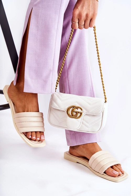 Damskie Skórzane Klapki Z Pikowaniem Beżowe Raula