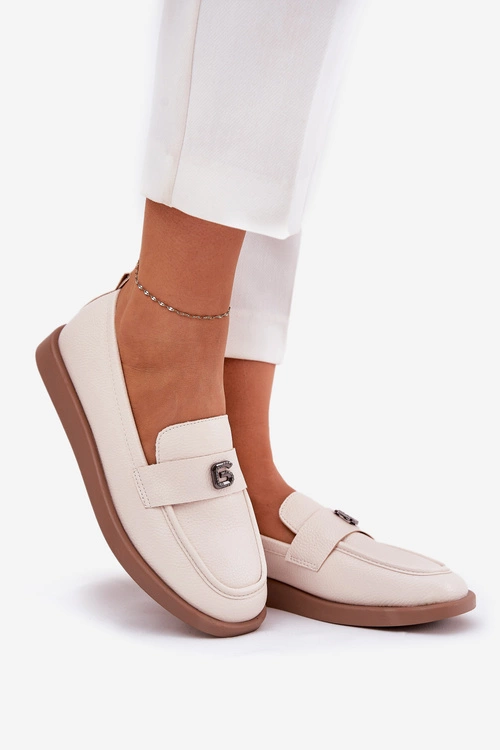 Mokasyny Damskie Eleganckie Z Ozdobnym Małym Detalem Vinceza 62208 Beżowe