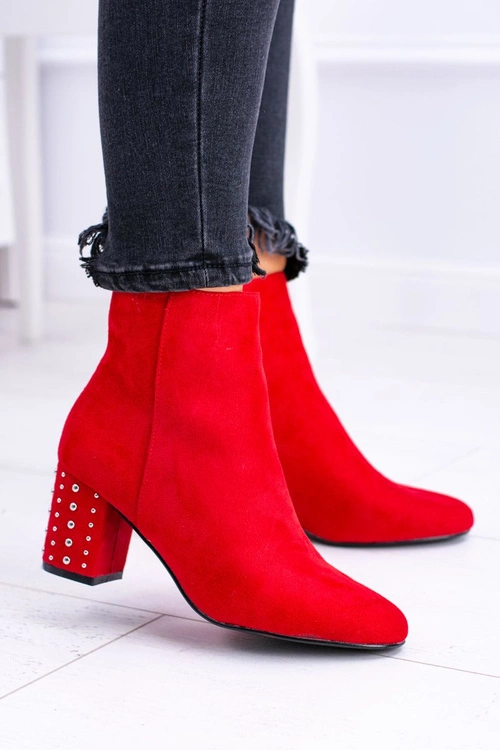 Ciepłe Damskie Botki Na Słupku Czerwone Jokasta