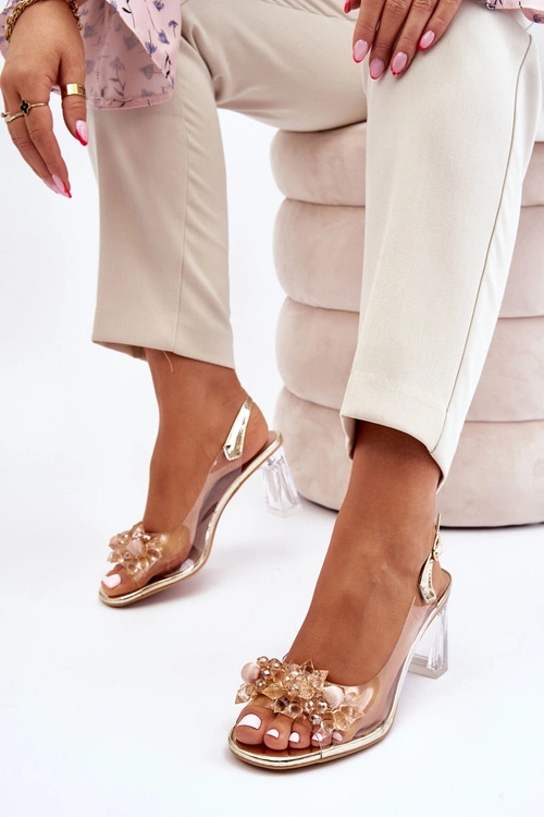 Modne Transparentne Sandałki Z Ozdobami Złote Carmelo