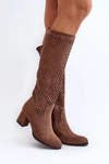 Ażurowe Kozaki Na Obcasie Zamszowe Brązowe Jolenna