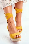 Sandały Damskie Na Koturnie Wiązane Żółte Belleza
