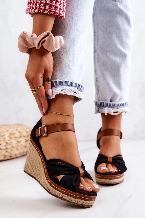 Sandały Damskie Na Koturnie Big Star JJ274937 Czarne