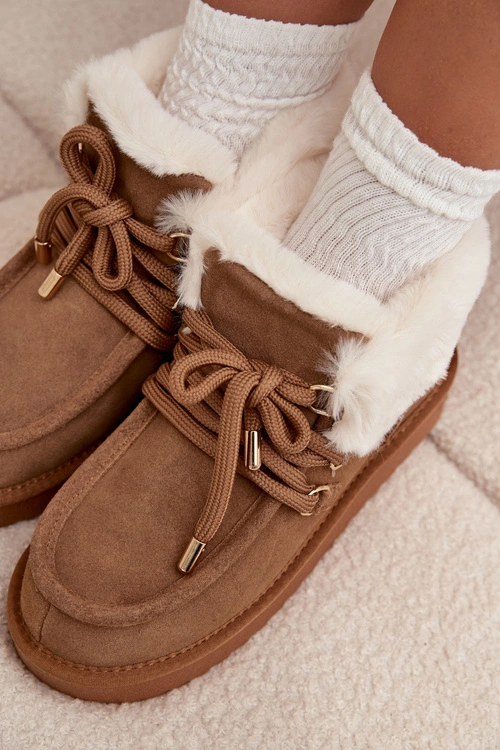 Śniegowce Damskie Z Naturalnego Zamszu D.Franklin DFSH375006 Camel