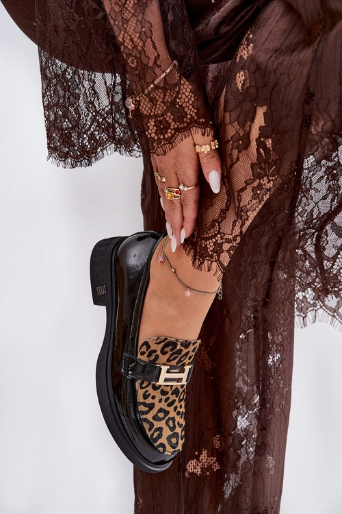 Skórzane Lakierowane Mokasyny Panterka Vinceza 66790 Czarne