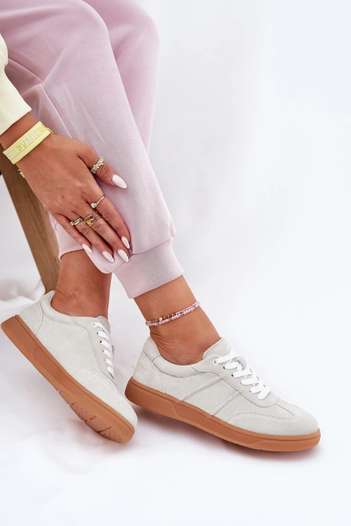 Zamszowe Niskie Sneakersy Damskie Szare Paliana