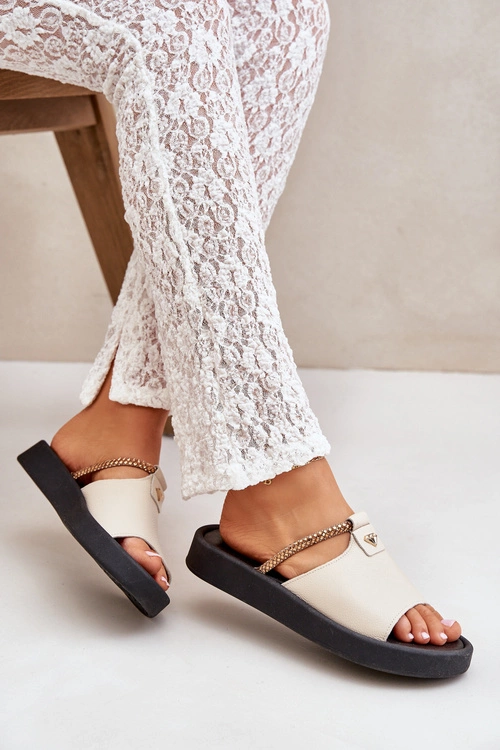 Zazoo 2896 Klapki Damskie Skórzane Beżowe