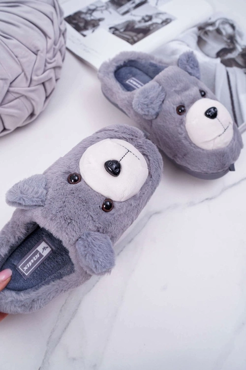 Papcie Damskie Z Futerkiem Miś Szare Bear