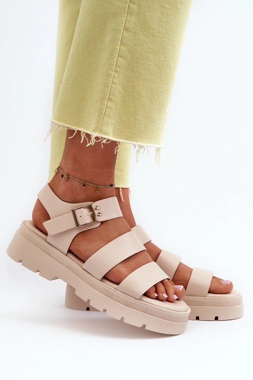 Sandały Damskie Na Masywnej Podeszwie Beżowe Nicarda