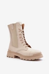 Skórzane Damskie Botki Workery Sznurowane Jasnobeżowe Nicole 2836