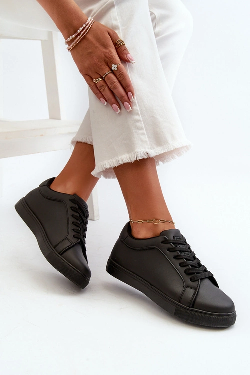 Niskie Sneakersy Buty Sportowe Damskie Z Eko Skóry Czarne Diunna