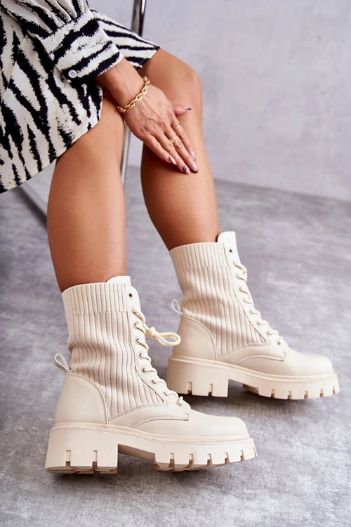 Damskie Workery Botki Ze Skarpetą Beżowe Abigail