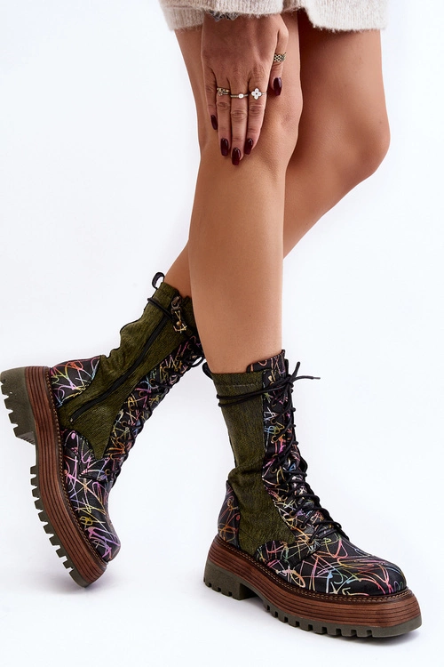 Damskie Skórzane Botki Workery Maciejka 06203-09 Multikolor