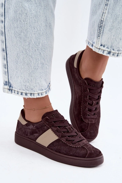 Skórzane Zamszowe Sneakersy Damskie Big Star UU274438 Czekoladowe