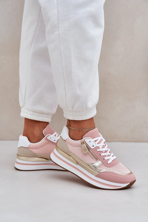 Buty Sportowe Błyszczące Damskie Na Platformie Różowe Florefedi