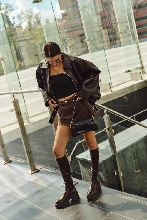 Kozaki Damskie Na Masywnym Obcasie I Platformie Wsuwane Brązowe Florinne